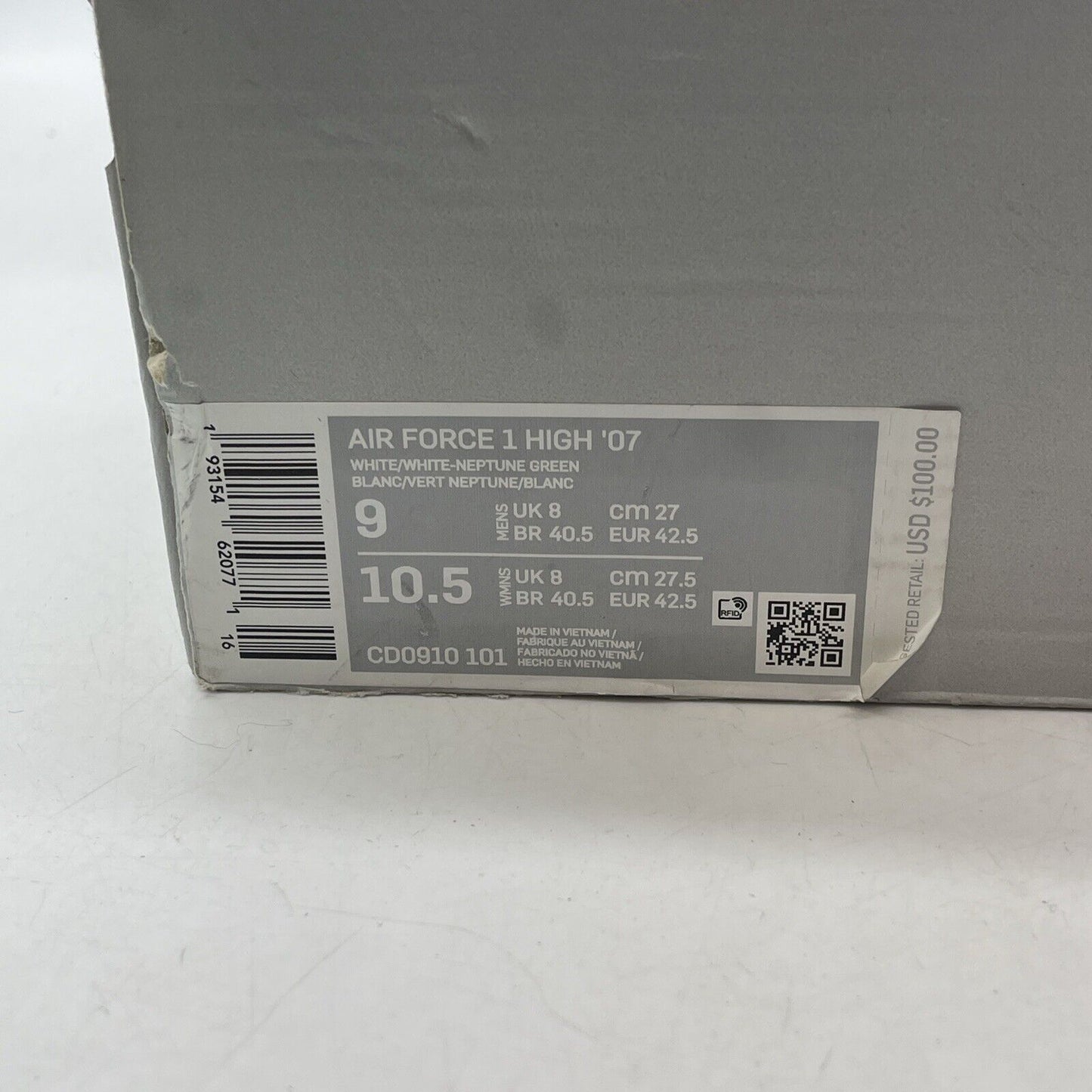 Size 9 - Nike Air Force 1 High Neptune Green White Leather (CD0910-101)