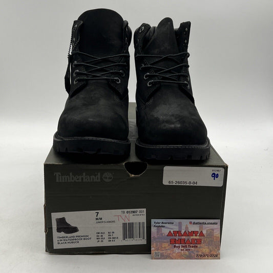 Size 7 - Timberland Premium TB012907001 Boots Big Kids Black Leather 6-Inch