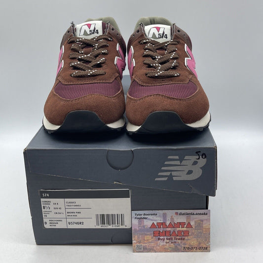 Size 8.5 - New Balance 574 Brown Pink Burgundy white Suede Leather (U574GR2)