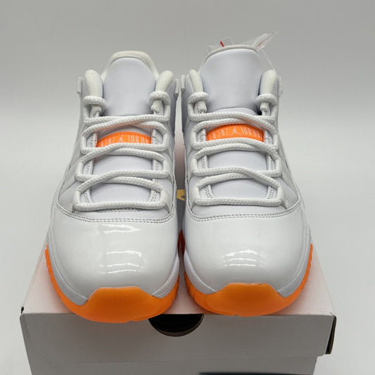 Size 9.5 - Jordan 11 Retro Low White Citrus Orange Sole New Patent Leather Plush