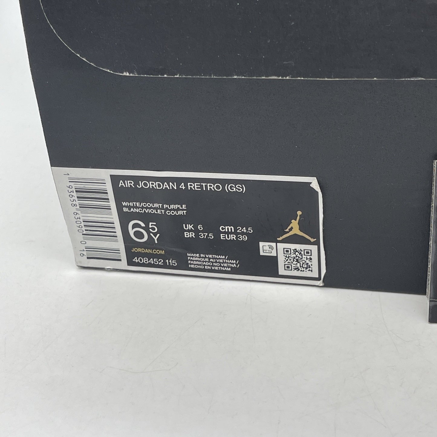 Size 6.5Y (GS) - Jordan 4 Retro Low Purple Metallic White Leather (408452-115)