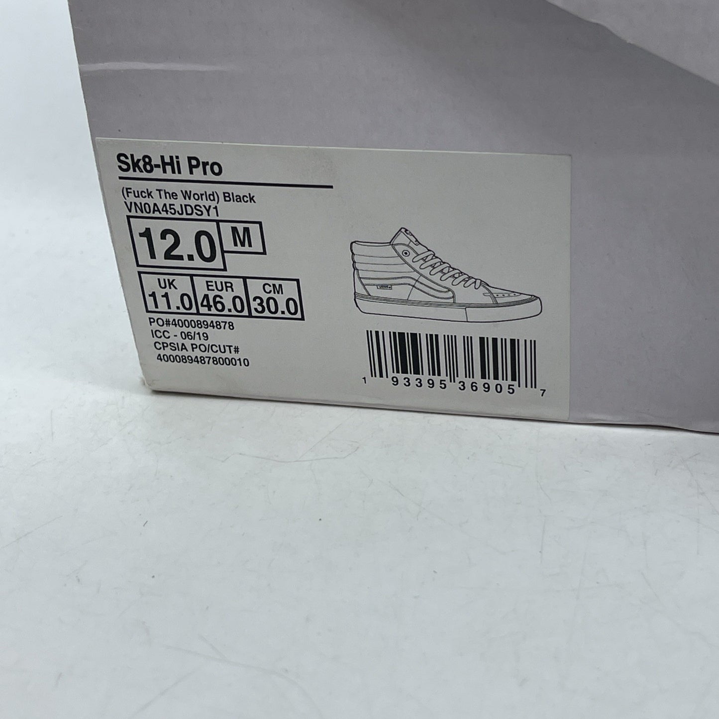 Size 12 - Vans Supreme x Sk8 High FK The World Black (BN0A45JDSY1)
