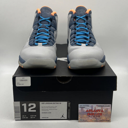 Size 12 - Air Jordan 10 Retro Bobcats Navy Grey Orange Leather Suede 310805-026