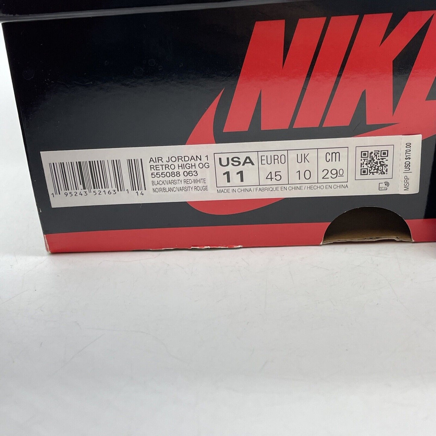 Size 11 - Jordan 1 Retro OG High Patent Bred Red Black White (555088-063)