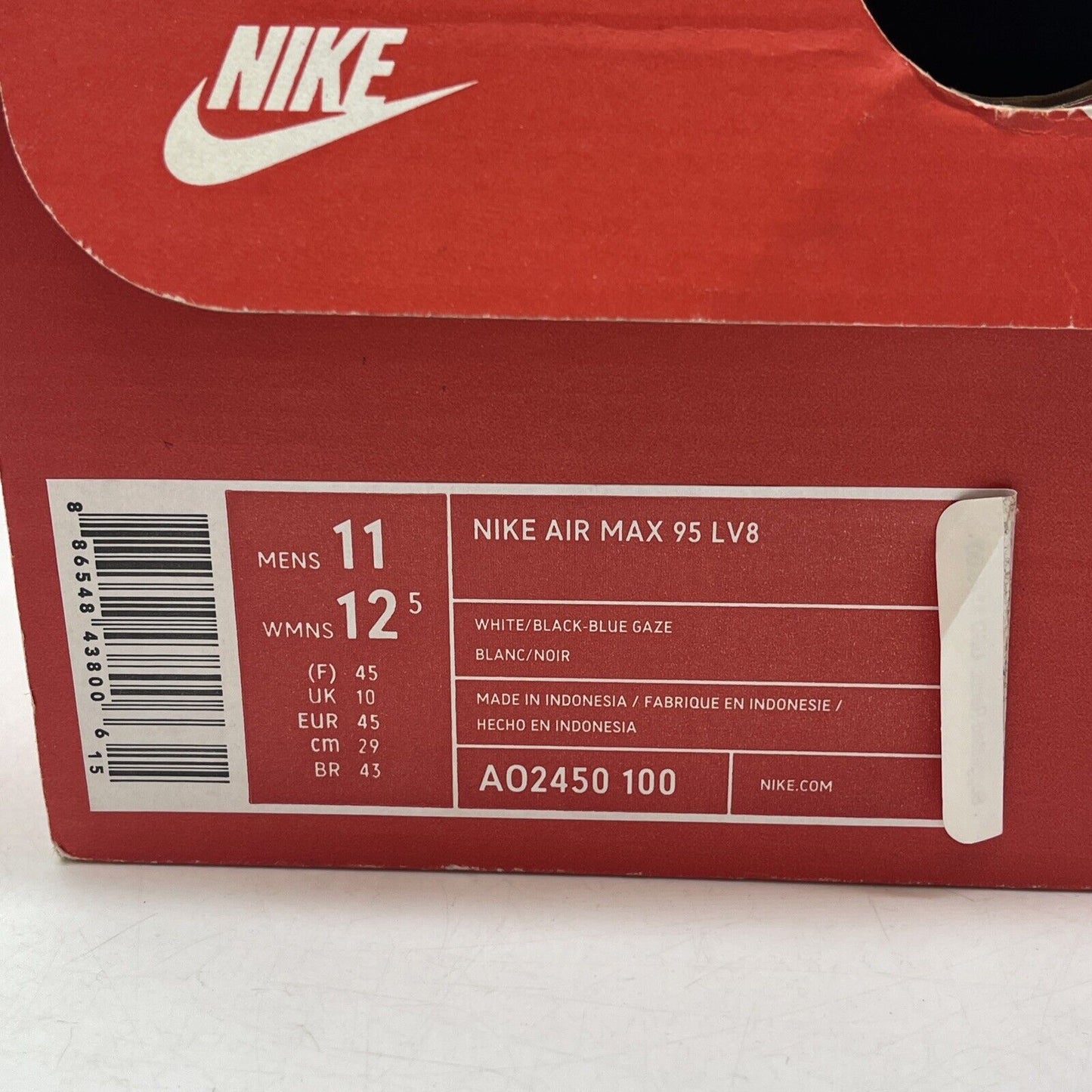 Size 11 - Nike Air Max 95 LV8 Grid White Black Purple Leather (AO2450-100)