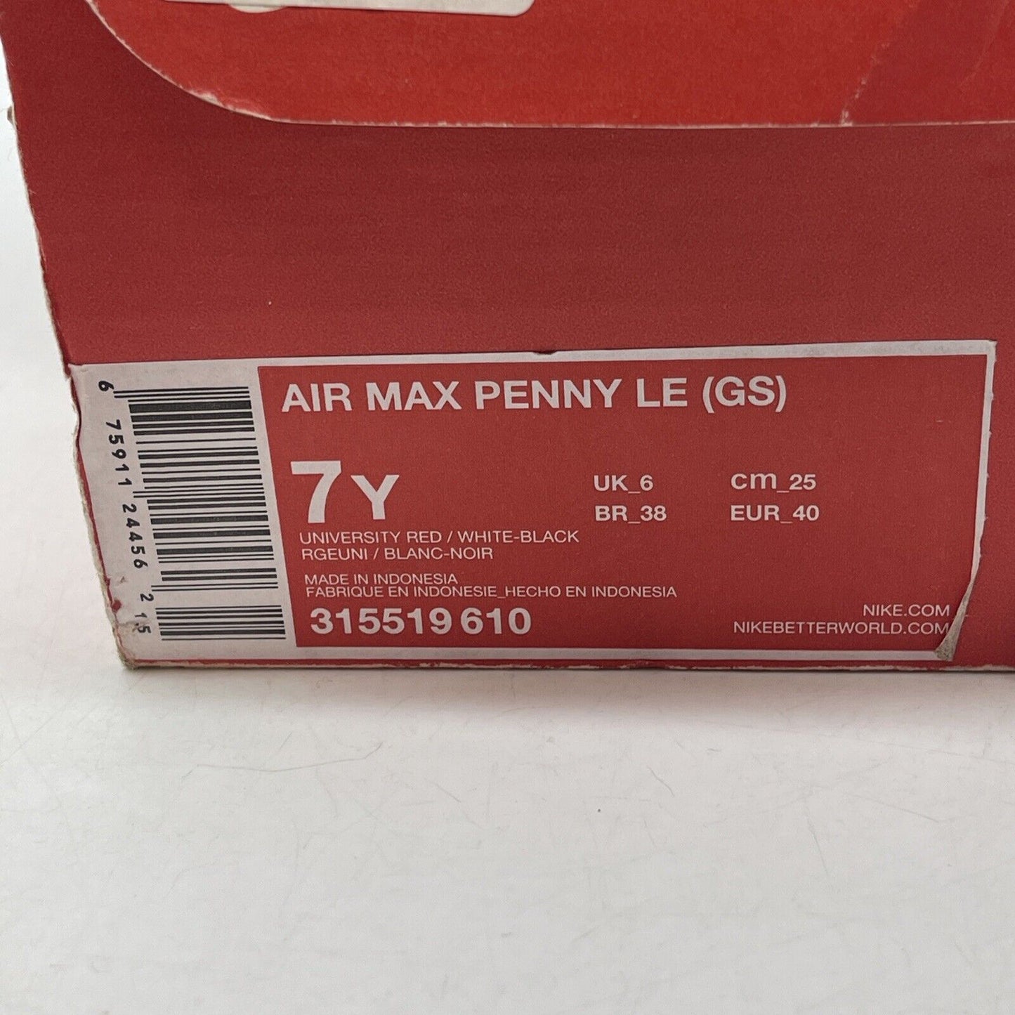 Size 7Y (GS) - Nike Air Max Penny 1 LE Mid University Red Suede (315519-610)