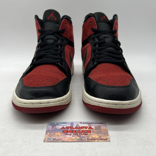 Size 12 - Air Jordan 1 Mid Reverse Banned Black Red Suede Leather (554724-610)