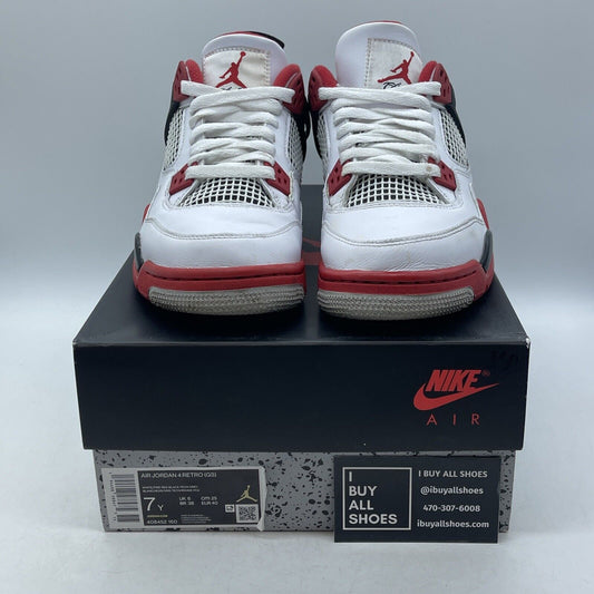 Size 7Y - Jordan 4 Retro OG Mid Fire Red White Black Leather (408452-160)