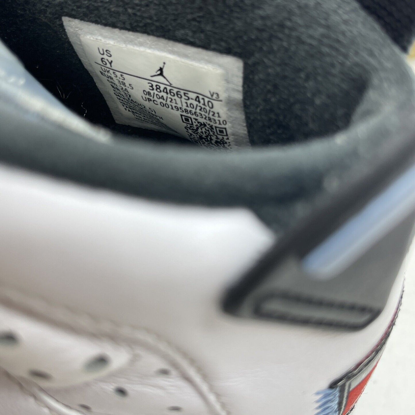 Size 6Y (GS) - Jordan 6 Retro Mid UNC Home Blue Suede White Leather (384665-410)