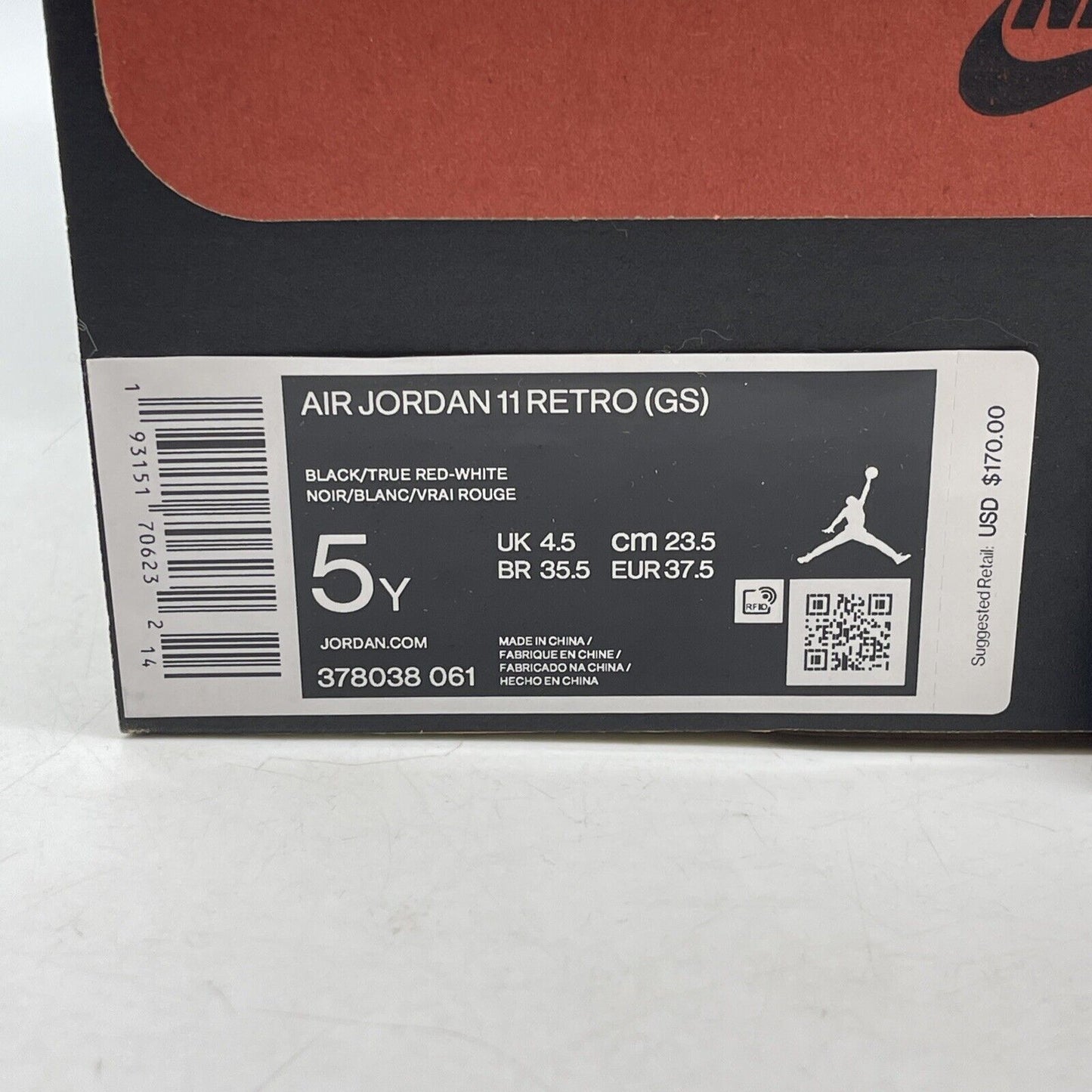Size 5Y- Jordan 11 Retro Bred 2019 (GS) Black Red White Leather (378038-061)