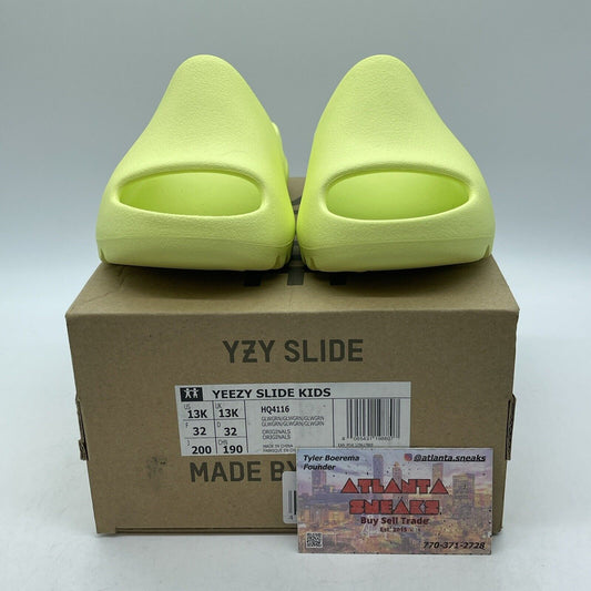 Size 13K - Kids Adidas Yeezy Slides Glow Green Rubber (HQ4116)