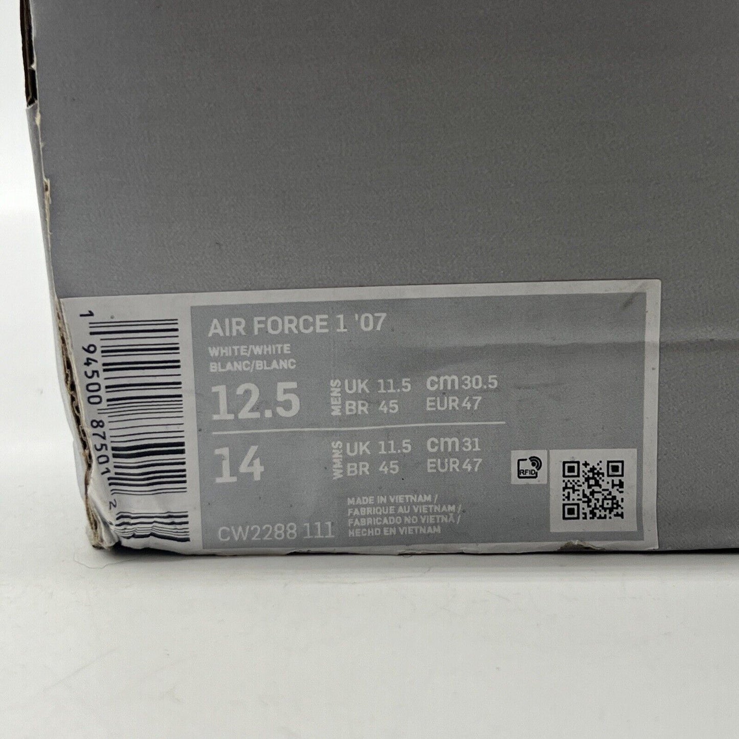 Size 12.5 - Nike Air Force 1 '07 Low Triple White Leather (CW2288-111)