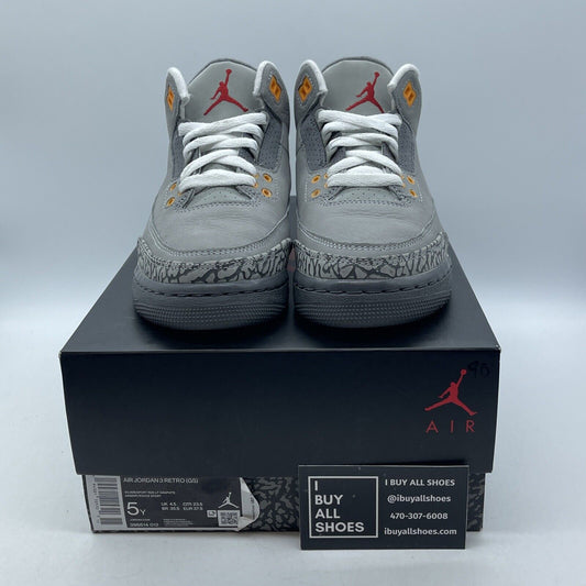 Size 5Y - Jordan 3 Retro Mid Cool Grey Yellow Red Suede Leather (398614-012)