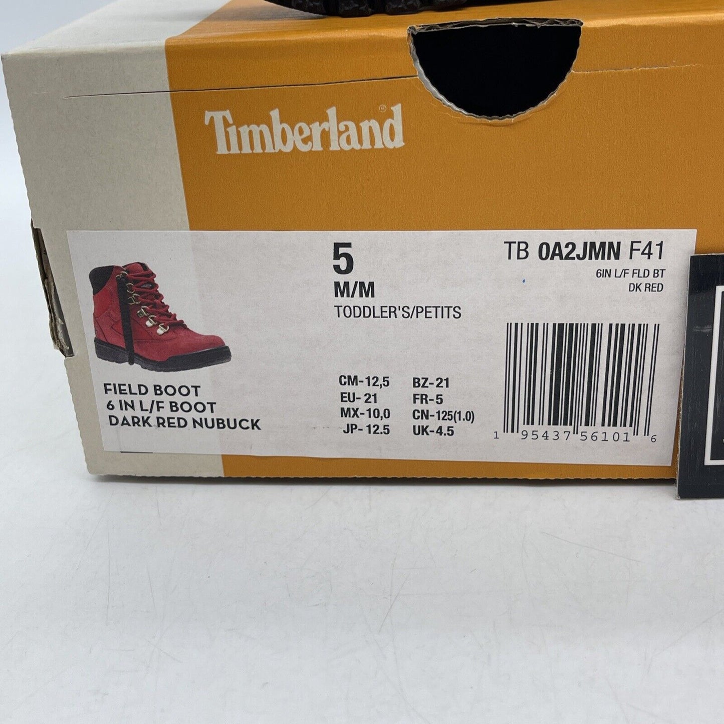 Size 5C - Timberland Toddlers' 6" Field Boot Dark Red Nubuck Suede (TB0AJMNF41)