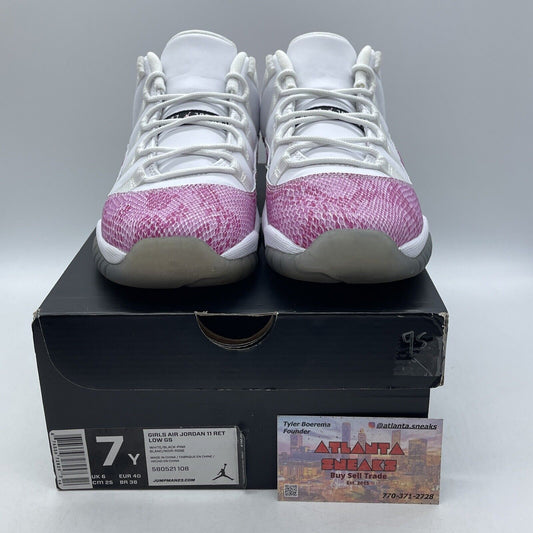 Size 7Y - Air Jordan 11 Low Pink Snakeskin Pink White Leather (580521-108)