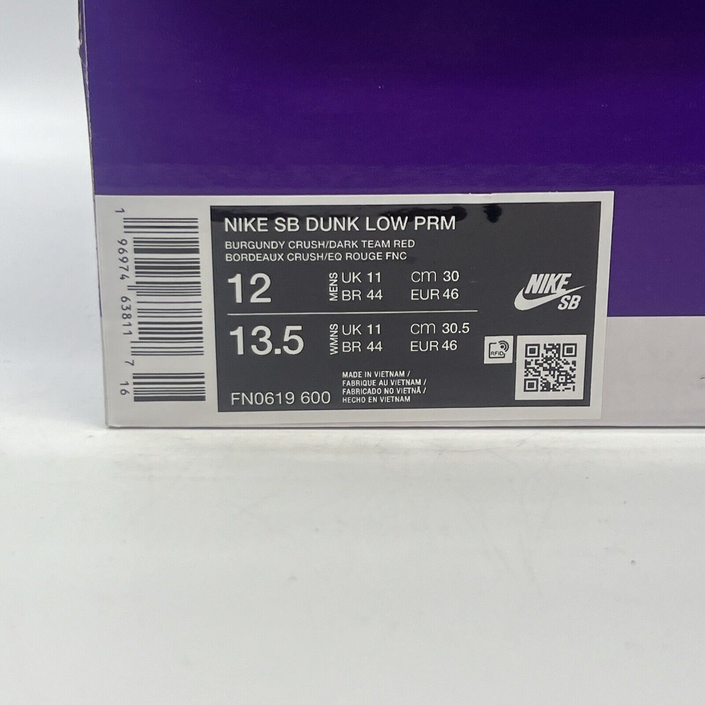 Size 12 - Nike Dunk Premium SB Low City of Love Collection - Burgundy Crush