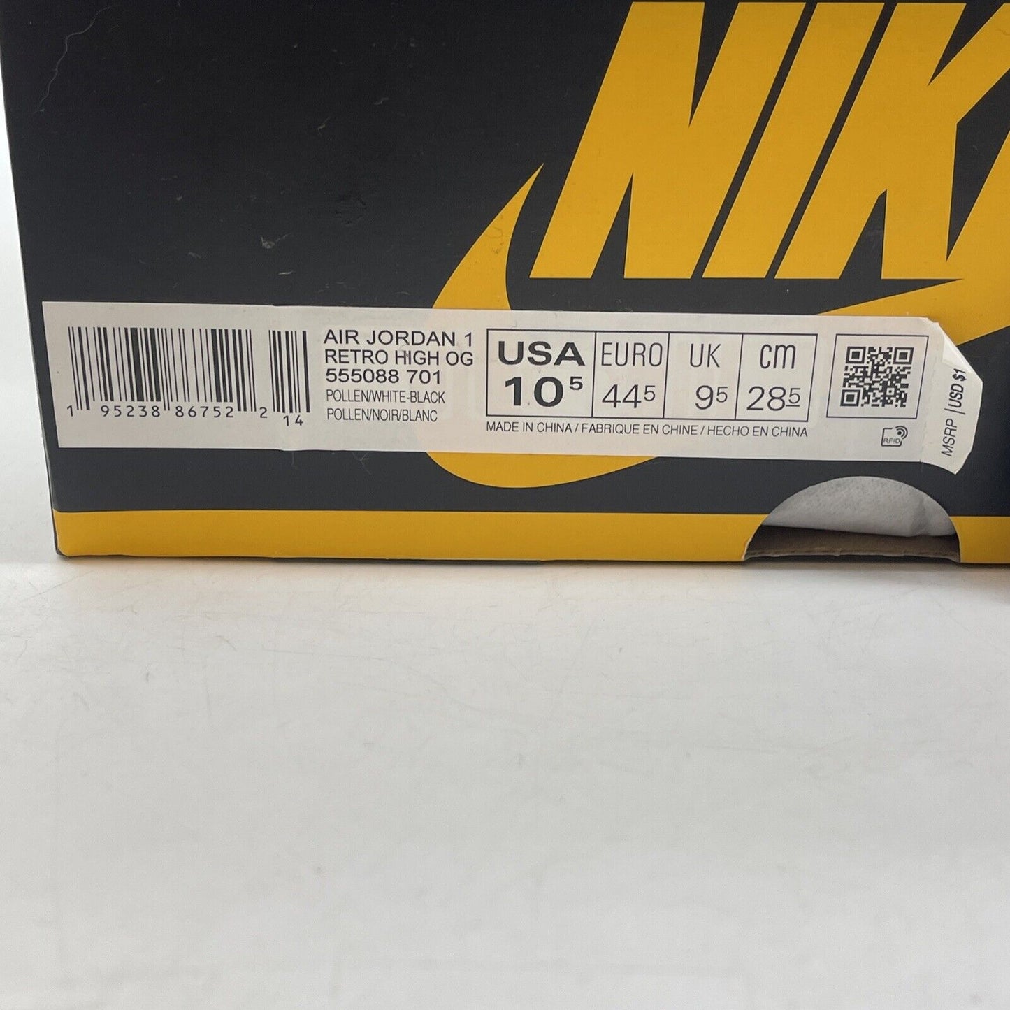 Size 10.5 - Jordan 1 Retro OG High Pollen Yellow White Black (555088-701)