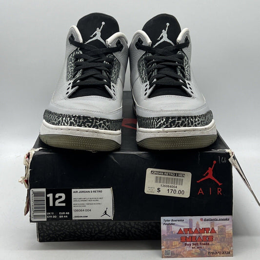 Size 12 - Air Jordan 3 Retro Wolf Grey Black Leather White (136064-004)