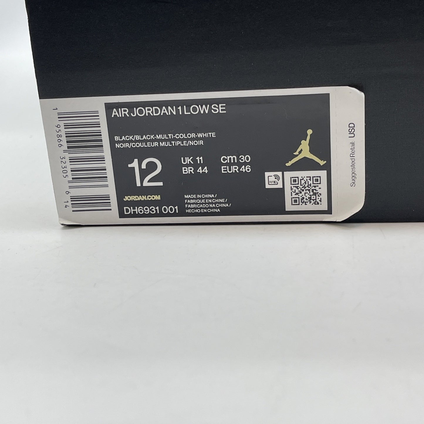 Size 12 - Jordan 1 Low SE Diamond Black White Suede Leather (DH6931-001)