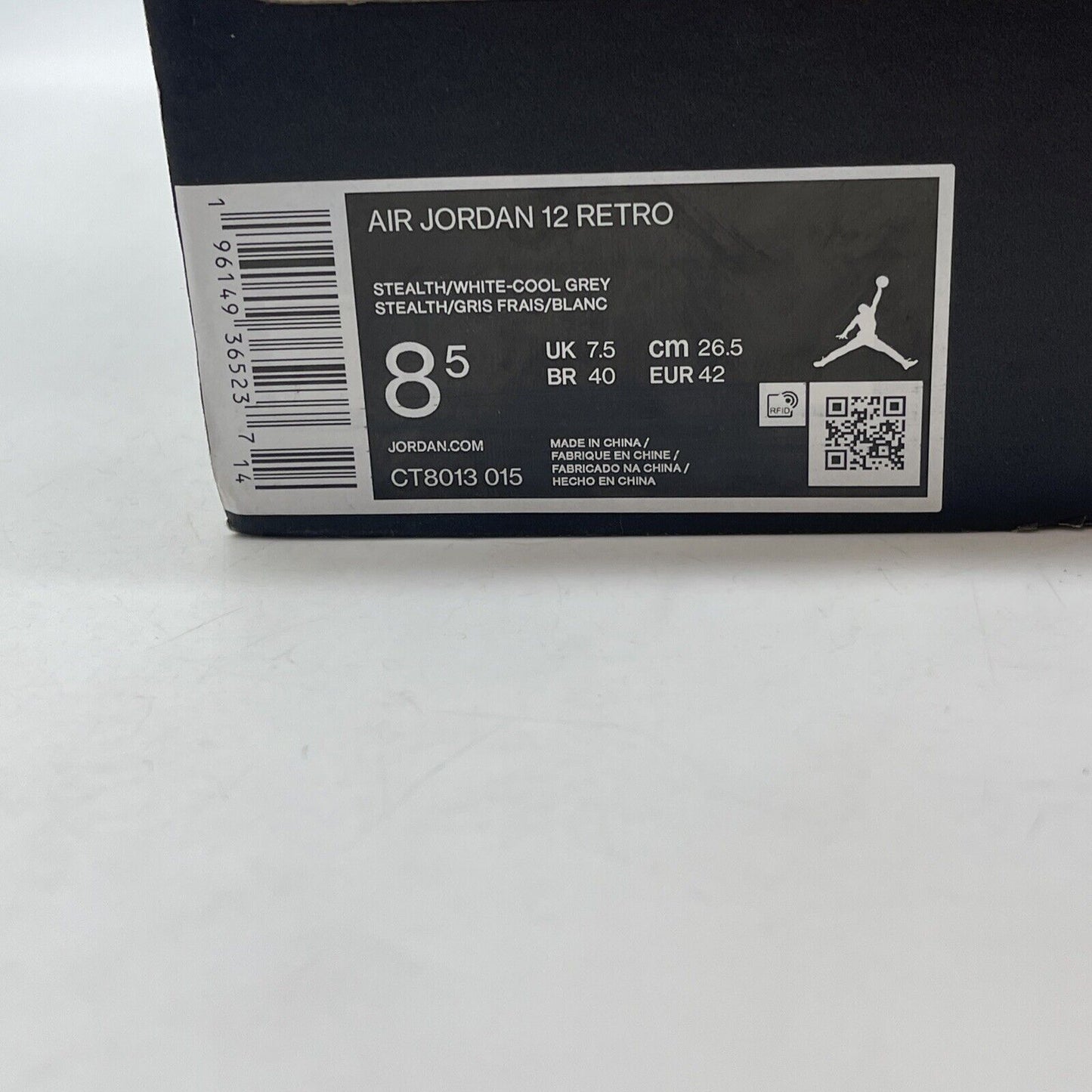 Size 8.5 - Jordan 12 Stealth 2022 Grey White Leather (CT8013-015)