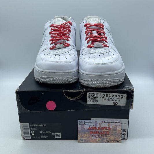 Size 9 - Nike Air Force 1 x Supreme Low Box Logo - White Red Leather (CU9225-100