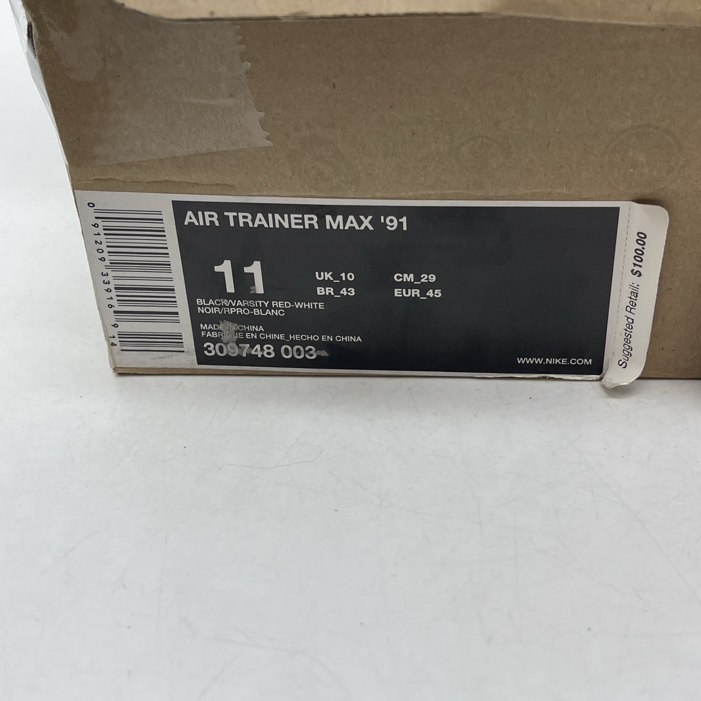 Size 11 - Nike Air Trainer Max 91 Black Varsity Red (309748-003)