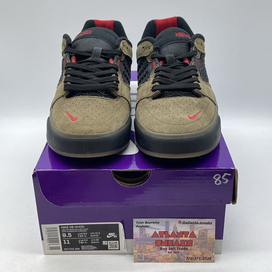 Size 9.5 -Ishod Wair Light Olive Suede Black Red (DC7232-300)