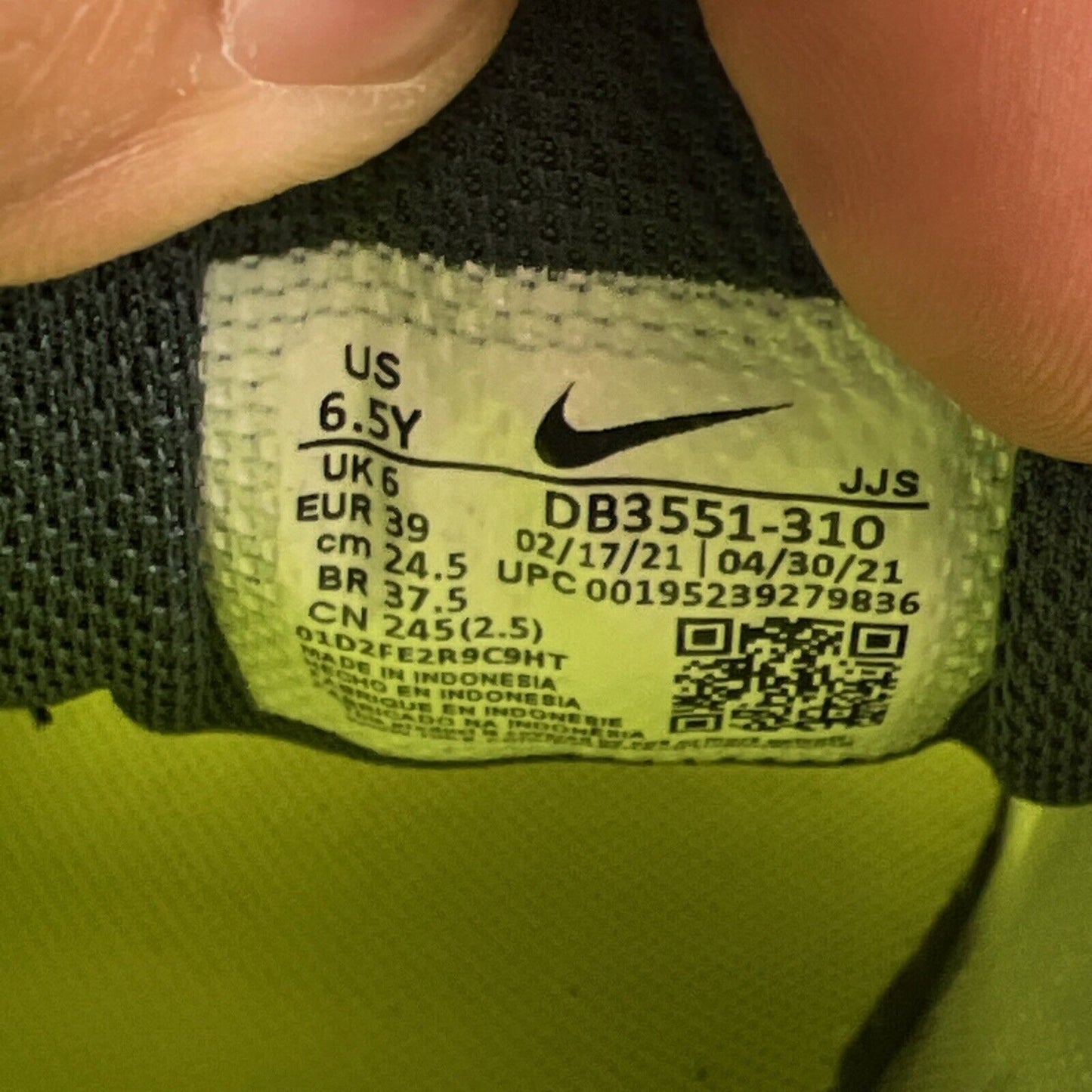 Size 6.5Y - Nike Crater Impact Unisex Lime Ice/Navy/Lemon Twist (DB3551-310)