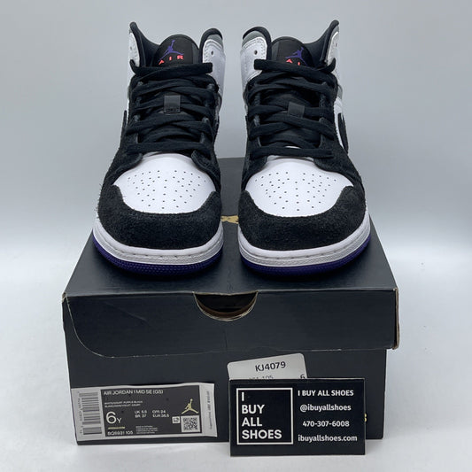Size 6Y - Air Jordan 1 SE Mid Varsity Purple Black White Leather (BQ6931-105)