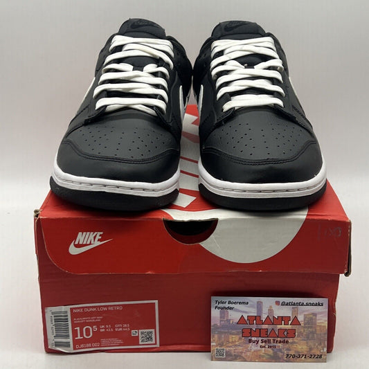 Size 10.5 - Nike Dunk Low Black Panda Leather (DJ6188-002)