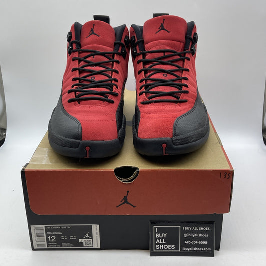 Size 12 - Jordan 12 Retro Reverse Flu Game Red Black Suede Leather (CT8013-602)