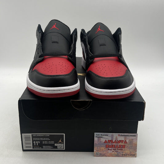 Size 11.5 - Air Jordan 1 Low Bred Toe 2.0 Black White Red Leather (553558-161)