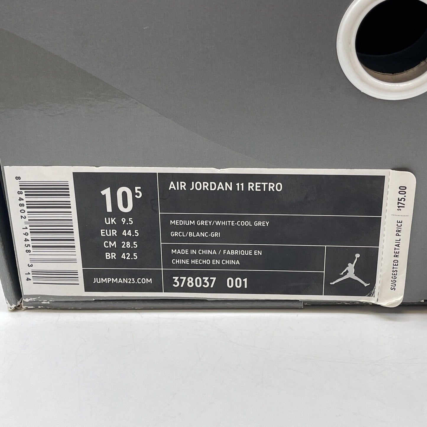 Size 10.5 - Air Jordan 11 Retro 2010 Cool Grey White Leather (378037-001)