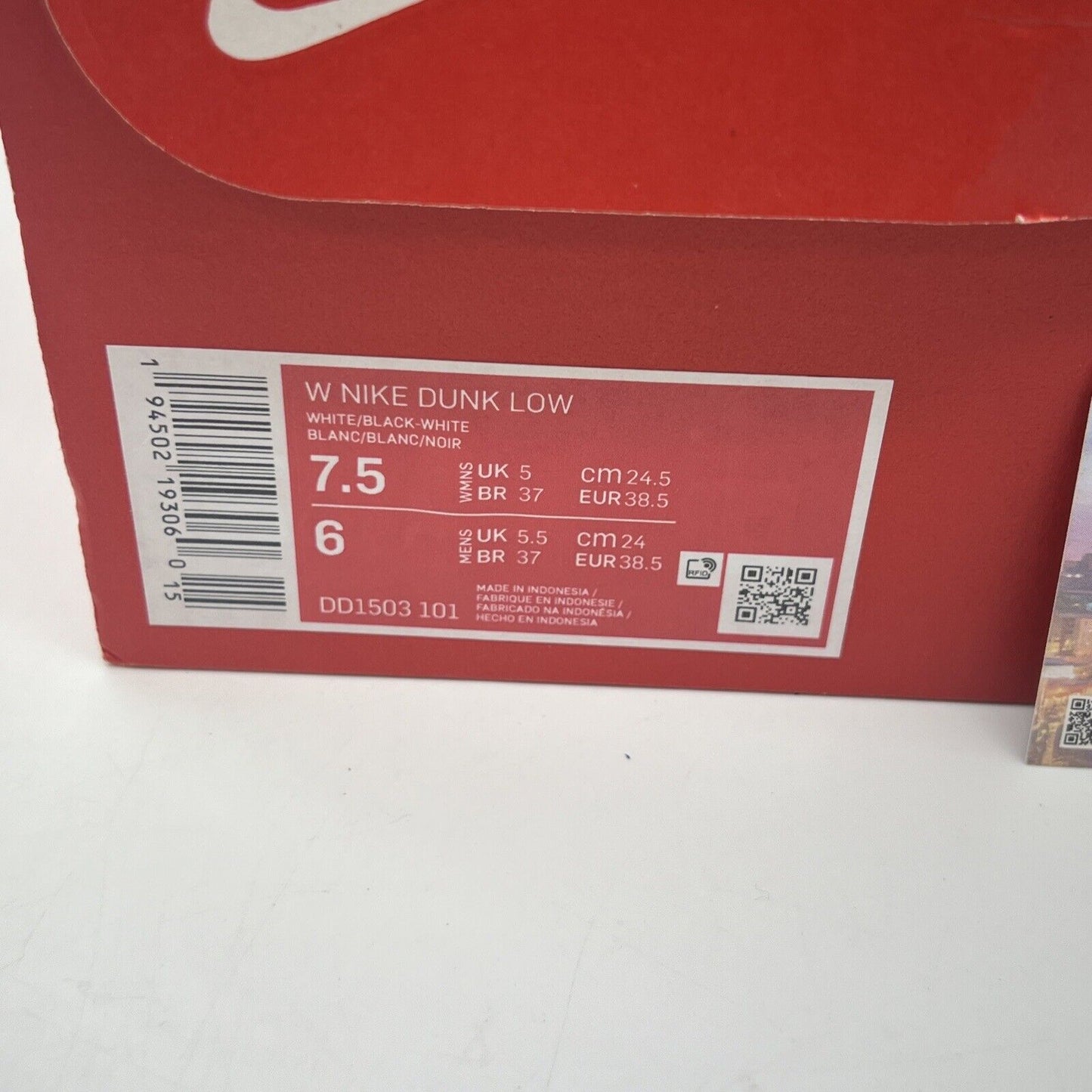 Size 7.5 - Nike Dunk Low Black White W