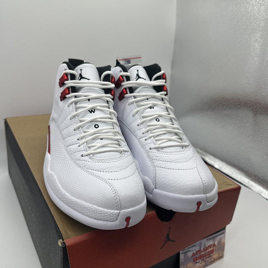 Size 8.5 - Jordan 12 Retro Twist 2021 White Leather Red Accents Black Sole New O