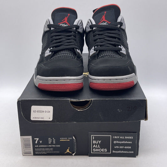 Size 7Y - Jordan 4 Retro Bred Black/Fire Red Cement Suede Rubber (408452-060)