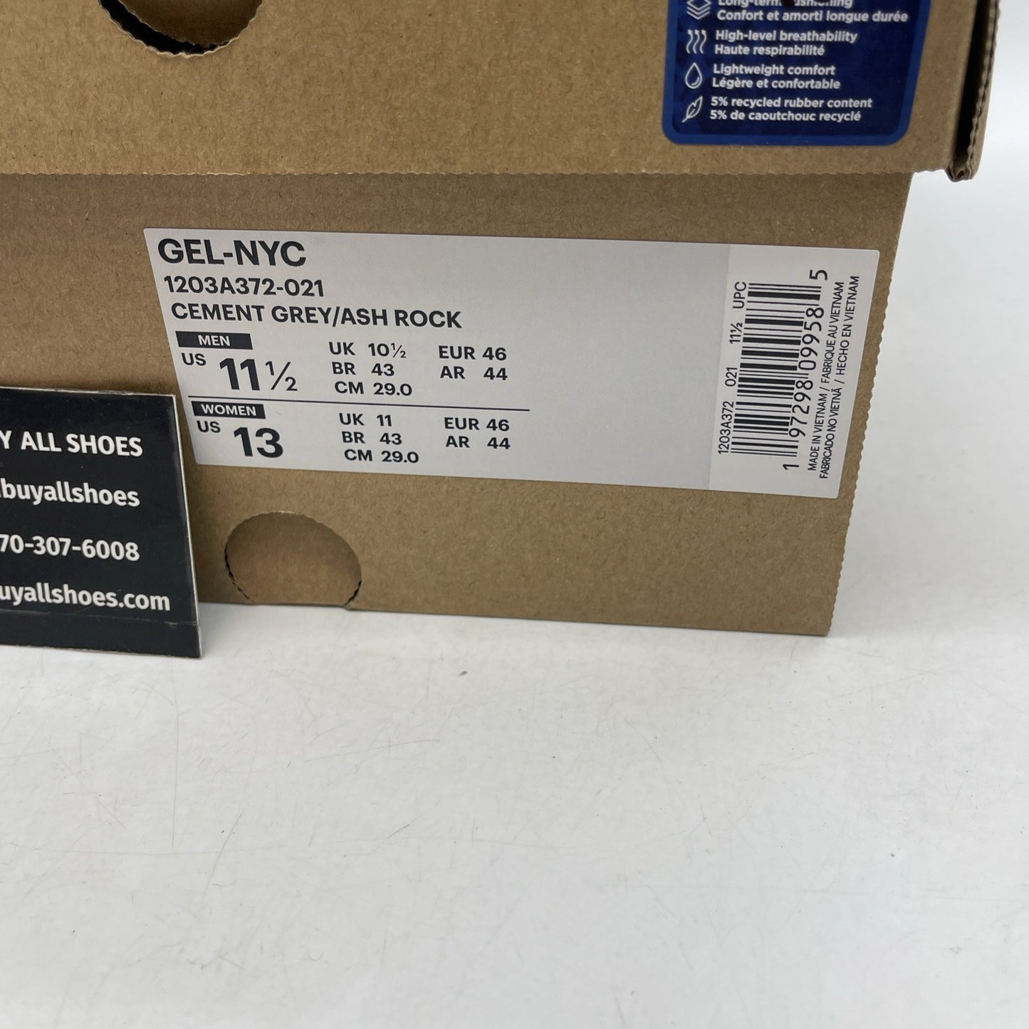 Size 11.5 - Asics Gel NYC Cement Grey Ash Rock (1203A372-021)