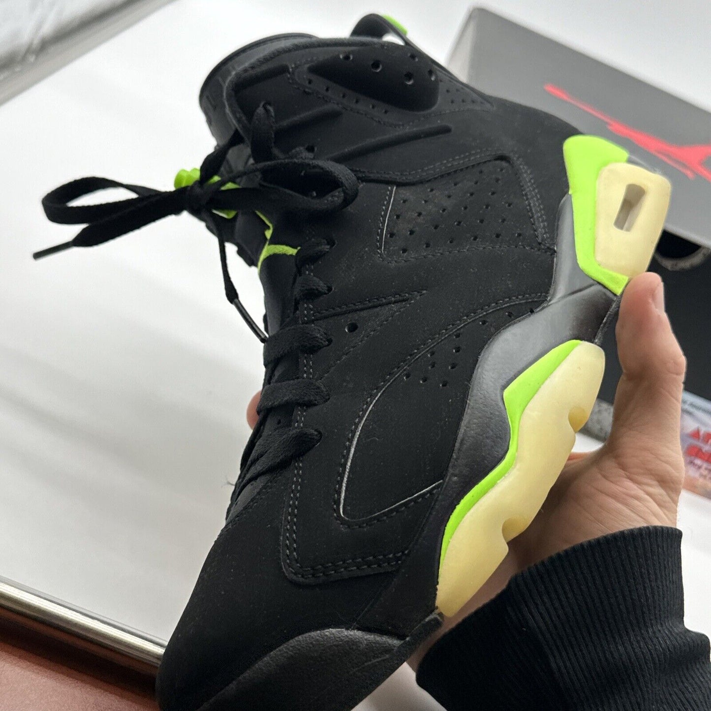 Size 10 - Jordan 6 Retro Electric Green 2021 Black Suede Neon Creamy Soles OG Al