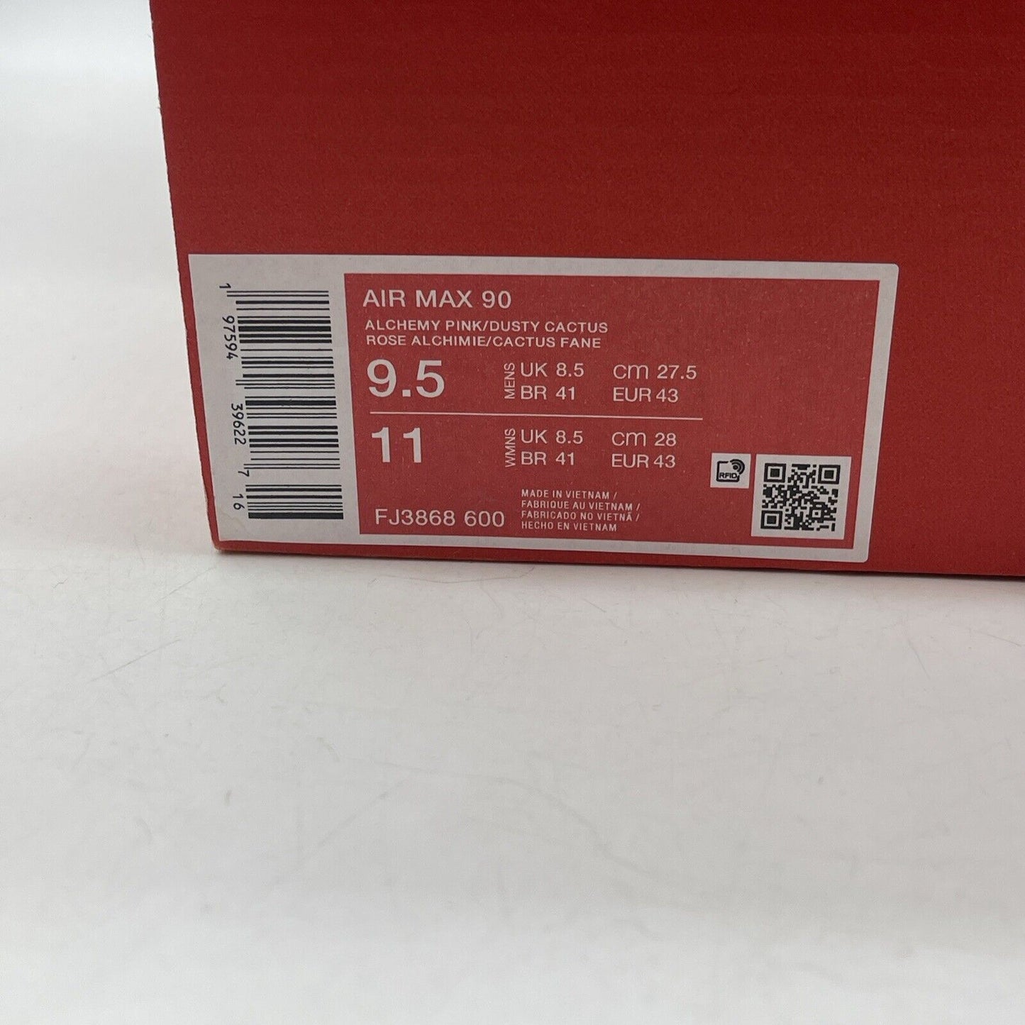 Size 9.5 Air Max 90 Alchemy Pink Suede Red Leather (FJ3868-600)