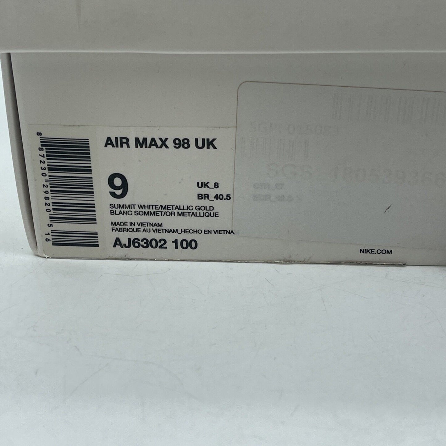 Size 9 - Nike Air Max 98 UK Edition White Gold Suede Leather (AJ6302-100)