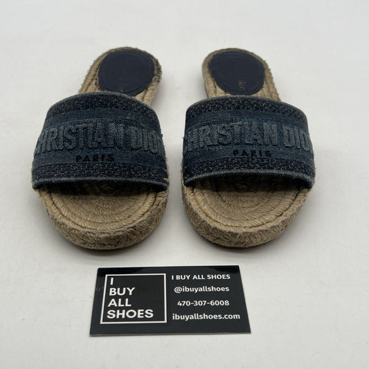 Size 5 - Dior “DIOR REVOLUTION” Blue Nylon Open Toe Slide Sandals, W