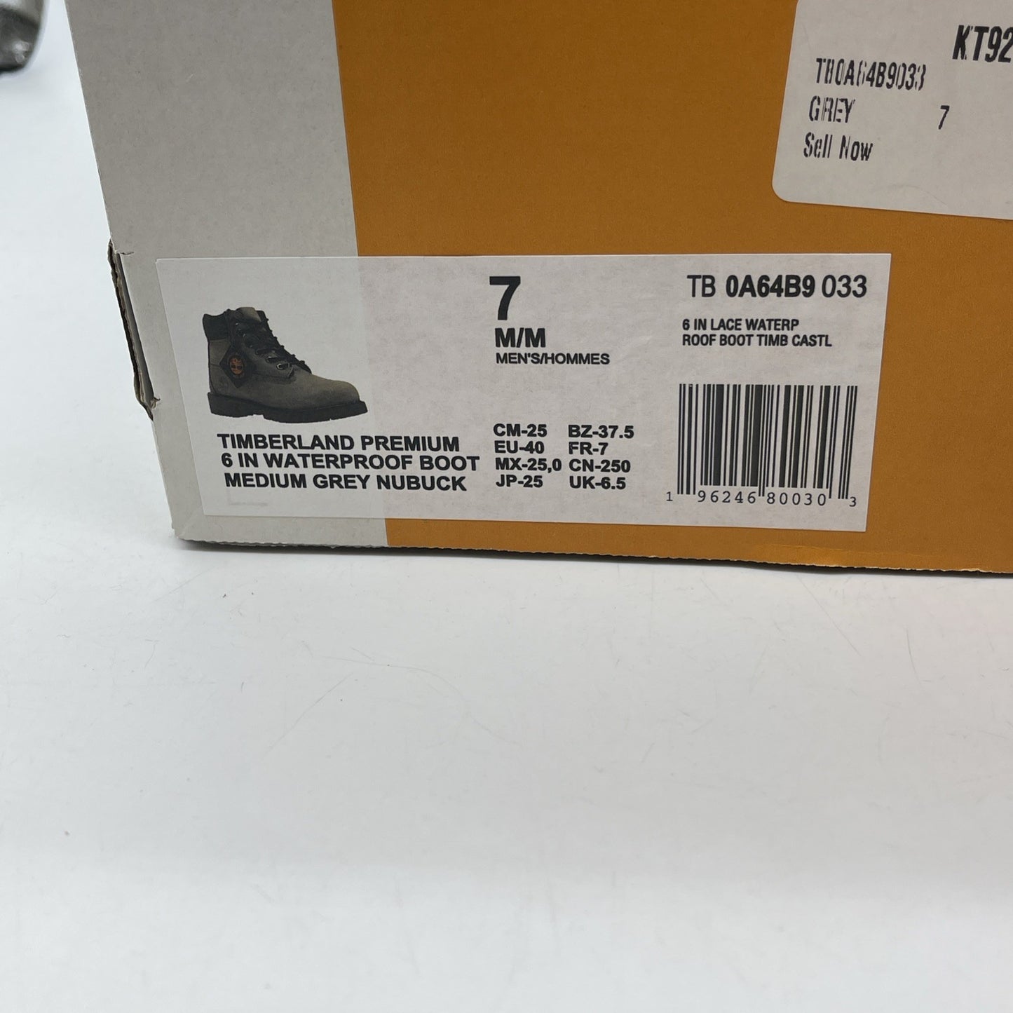 Size 7 - Timberland Med. Gray Nubuck Premium 6" Waterproof Boots (0A64B9-033)