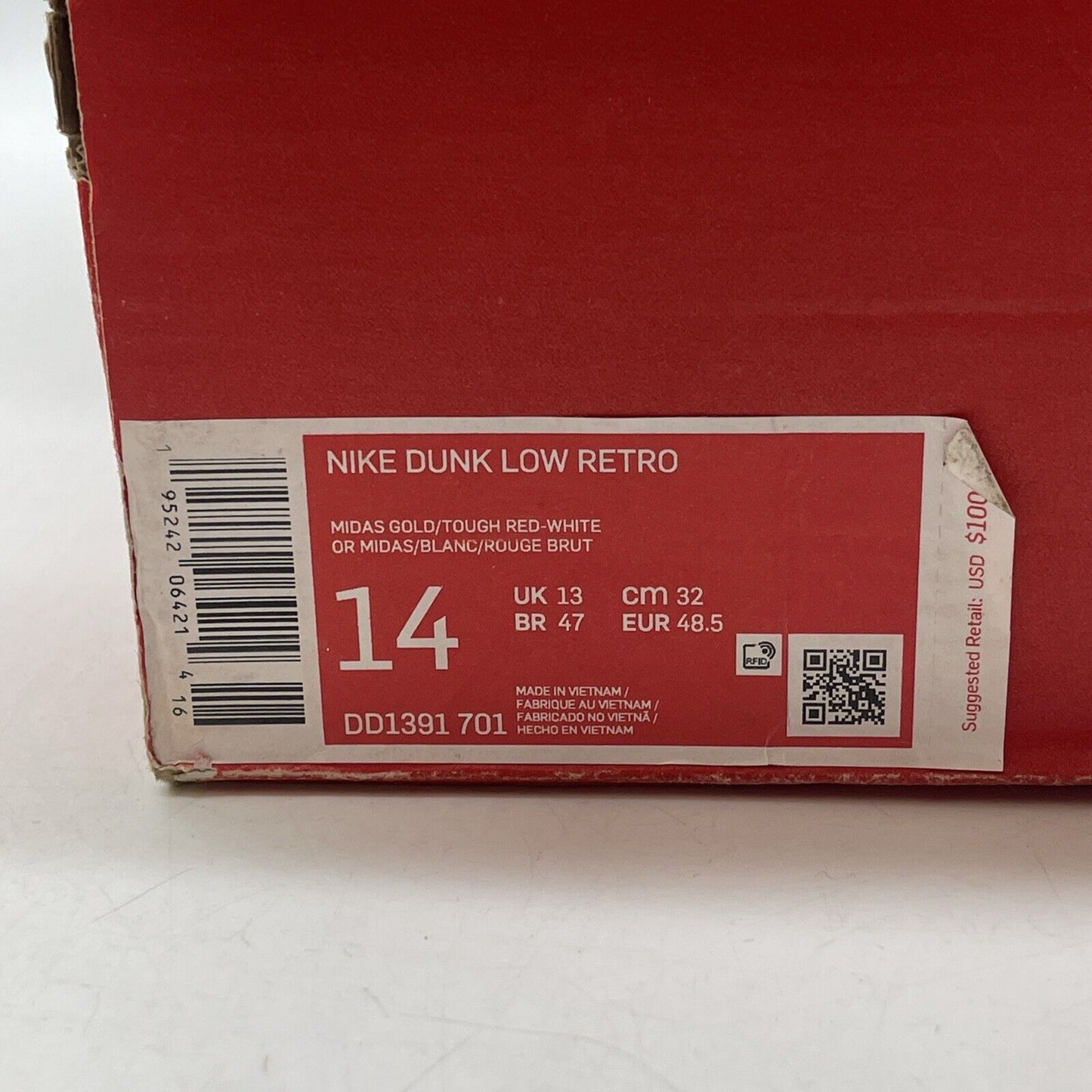 Size 14 - Nike Dunk Low USC Yellow Red White Leather (DD1391-701)