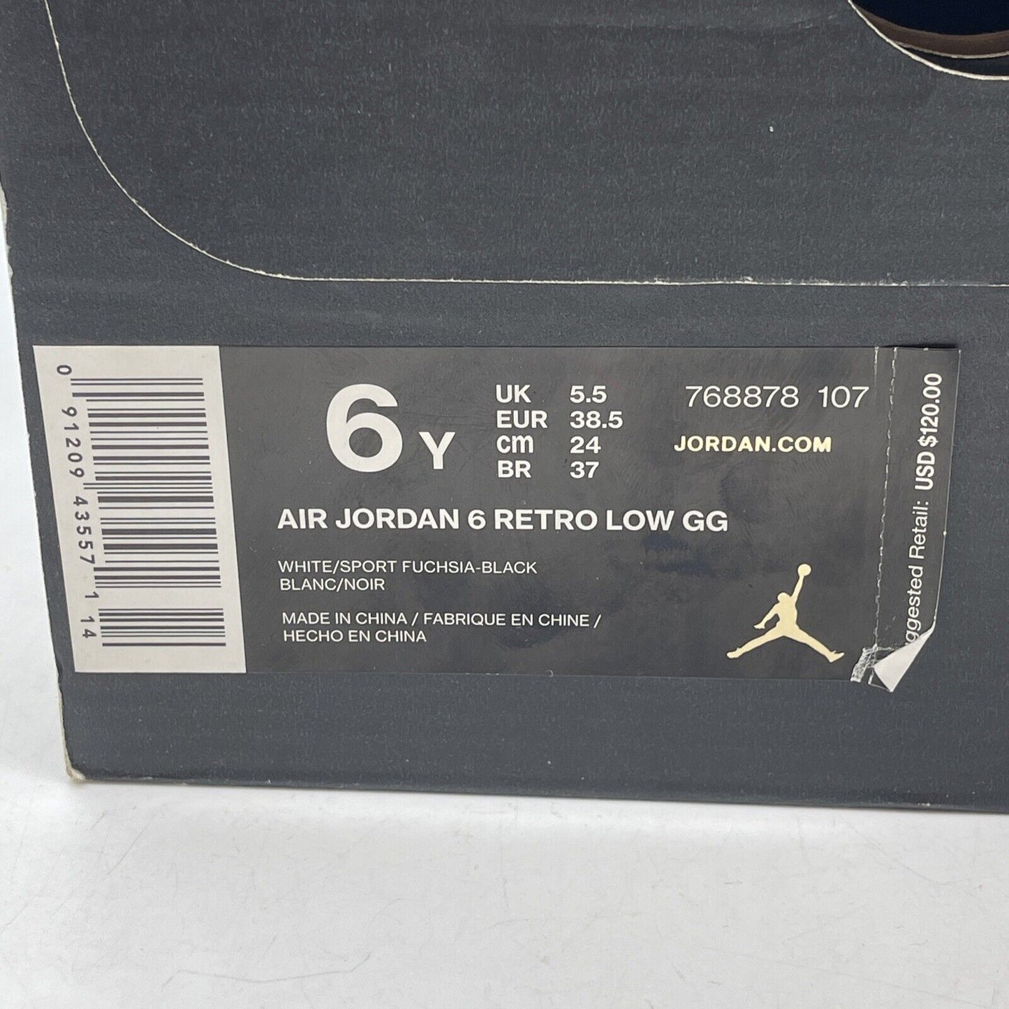 Size 6Y (GS) - Jordan 6 Retro Low Fuchsia Black Suede White Leather (768878-107)
