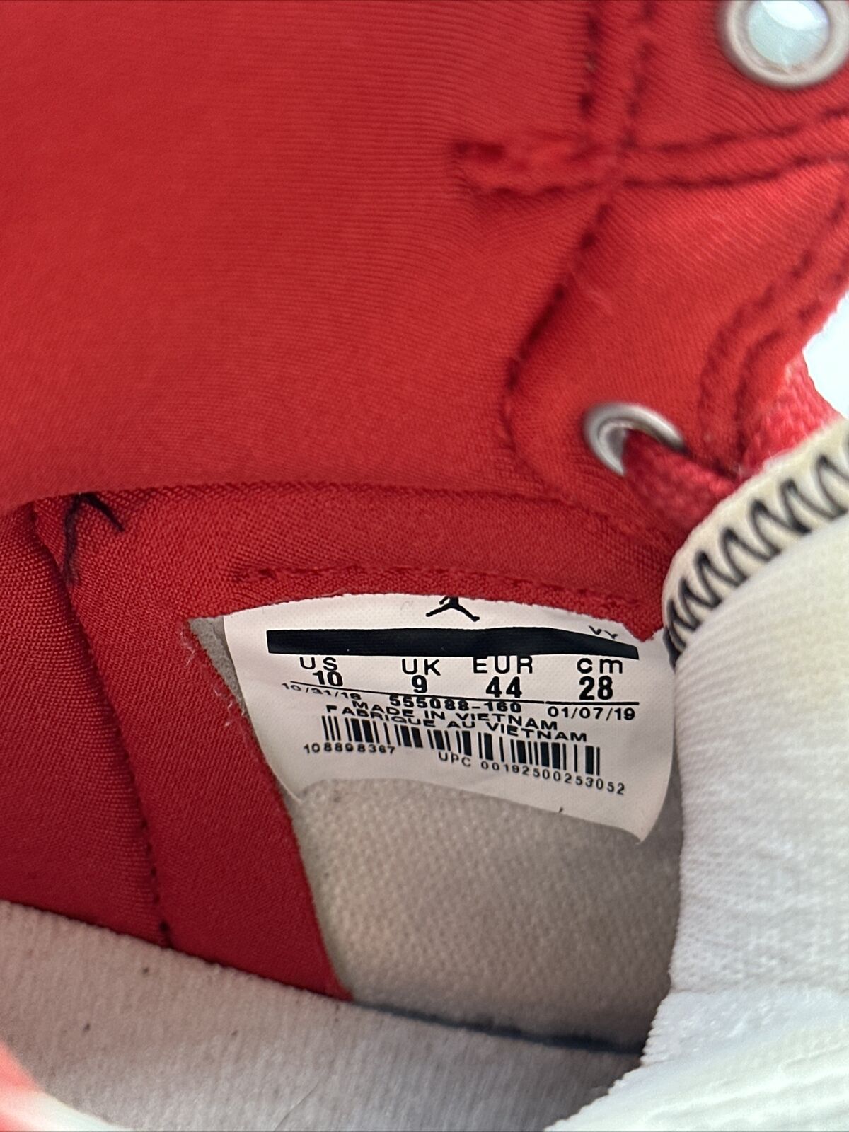 Size 10 - Jordan 1 Retro High OG Phantom 2019 White Cream Red Cracked Leather