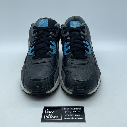 Size 12 - Nike Air Max 90 Leather Black Grey Blue Lagoon Leather (652980-004)