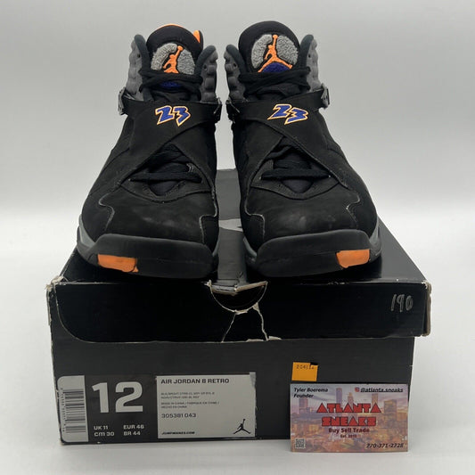 Size 12 - Air Jordan 8 Retro Phoenix Suns Black Grey Orange Blue (305381-043)