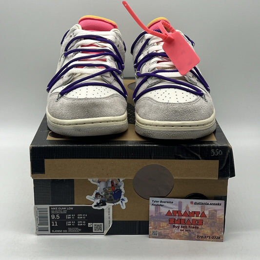 Size 9.5 - Nike Off-White x Dunk Low Lot 15 of 50 White Grey Leather Suede