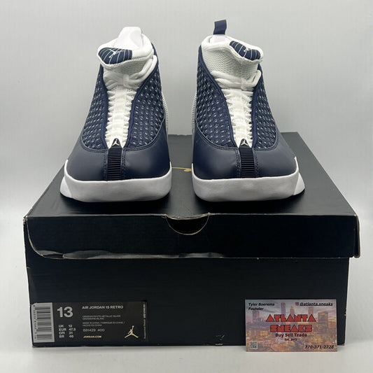 Size 13 - Air Jordan 15 Retro 2017 Obsidian White Leather (881429-400)