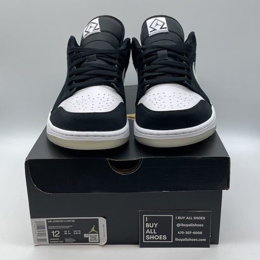 Size 12 - Jordan 1 Low SE Diamond Black White Suede Leather (DH6931-001)
